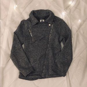 Gray Knitted Fleece Pea Jacket